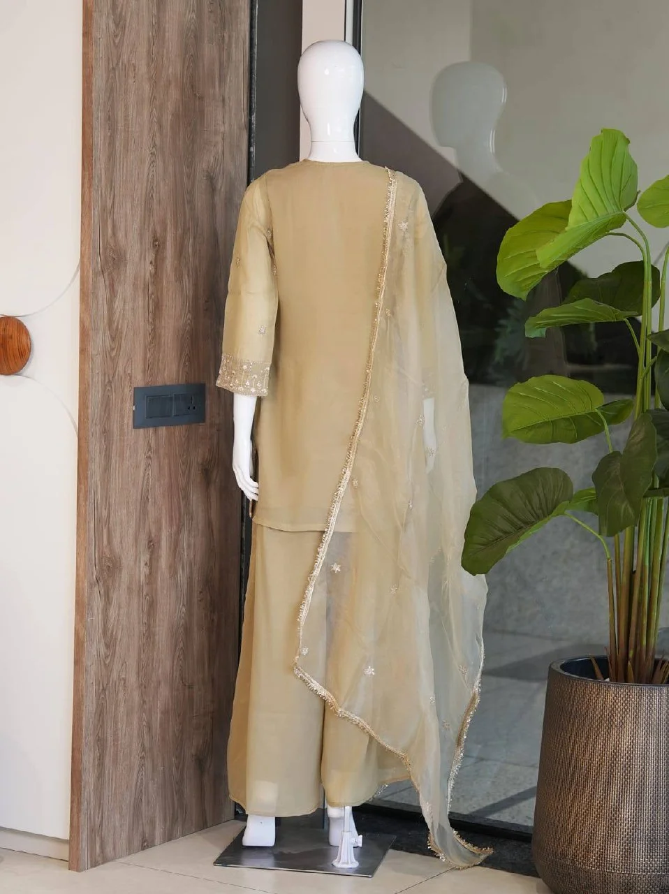 Sequin Kurta Set with Organza Dupatta in Beige — photo 7 of 7