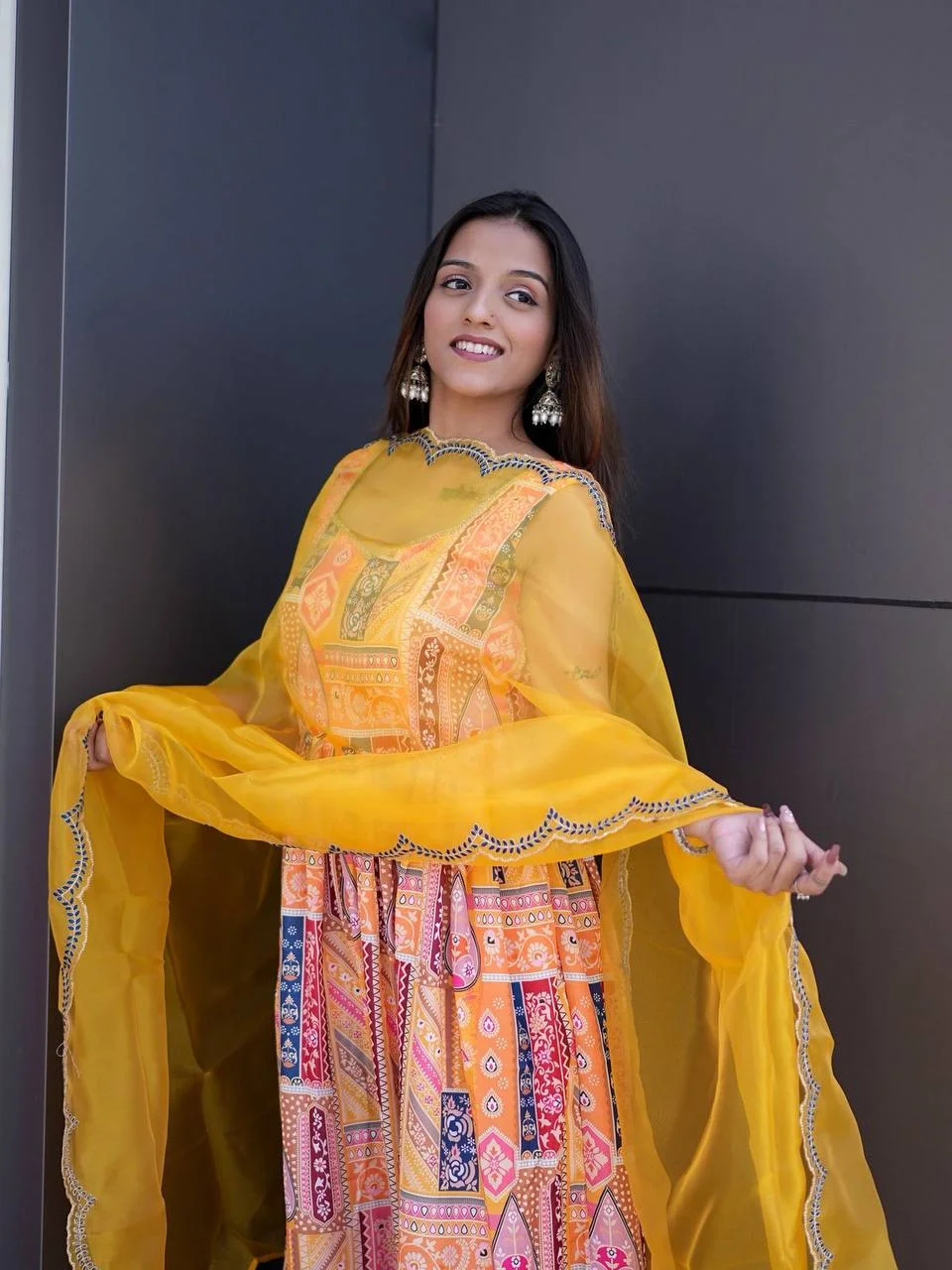 Sleeveless Anarkali Kurta Set with Dupatta in Yellow — photo 5 of 10