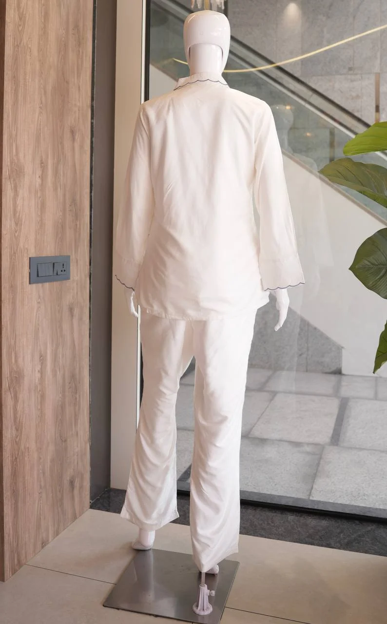 Cotton Embroidered Shirt Co-ord Set in Off White — photo 6 of 7