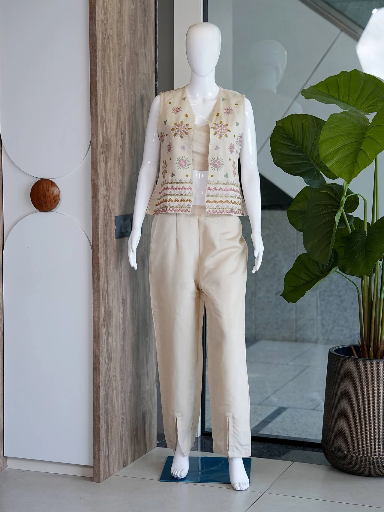 Cotton Crop Top and Palazzo Co-ord Set in Beige — photo 6 of 7
