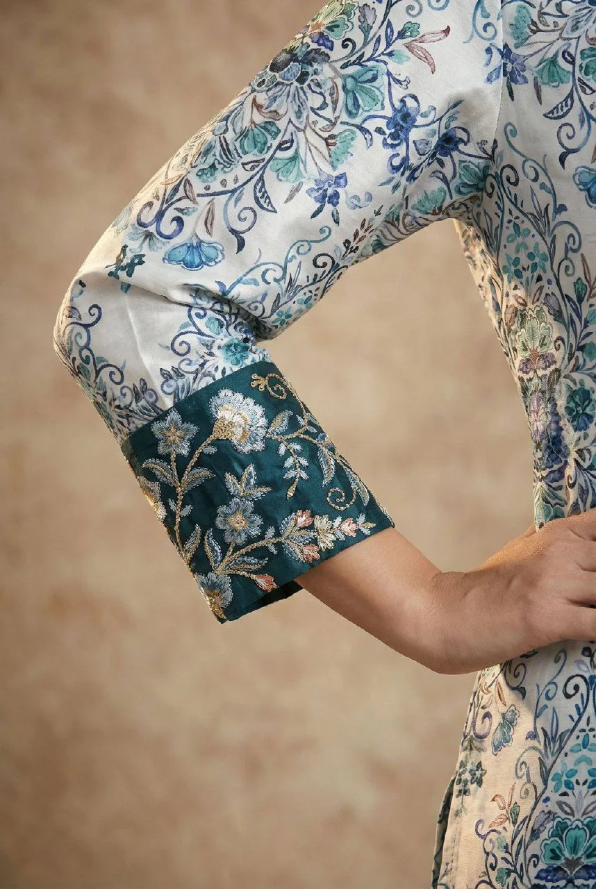 Satin Digital Print Jacket Co-ord Set in Teal — photo 3 of 6