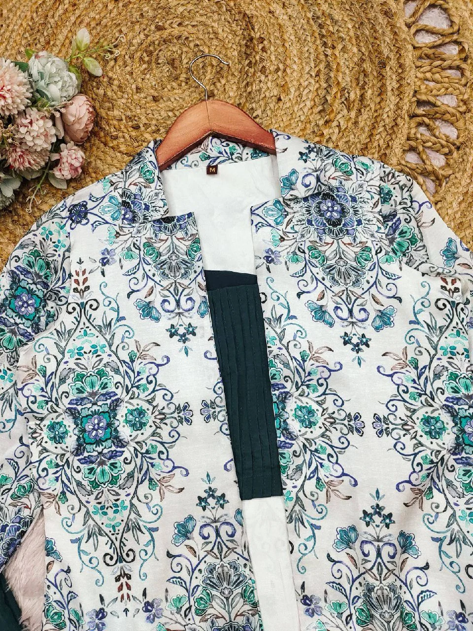 Satin Digital Print Jacket Co-ord Set in Teal — photo 5 of 6