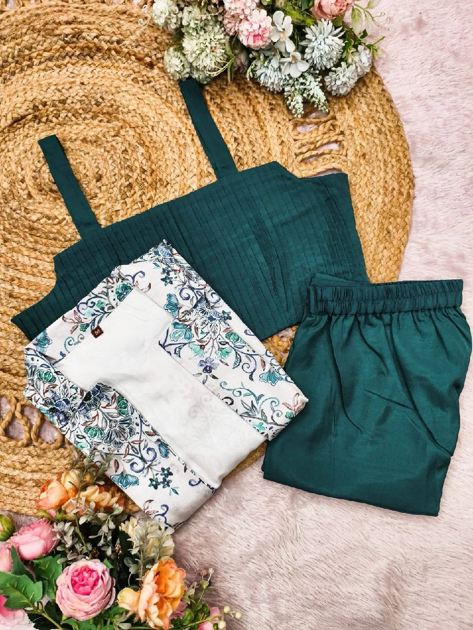 Satin Digital Print Jacket Co-ord Set in Teal — photo 6 of 6
