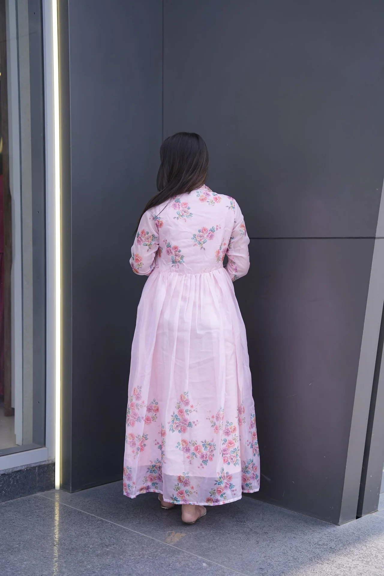 Silk Digital Print Gown with Dupatta in Baby Pink — photo 6 of 10