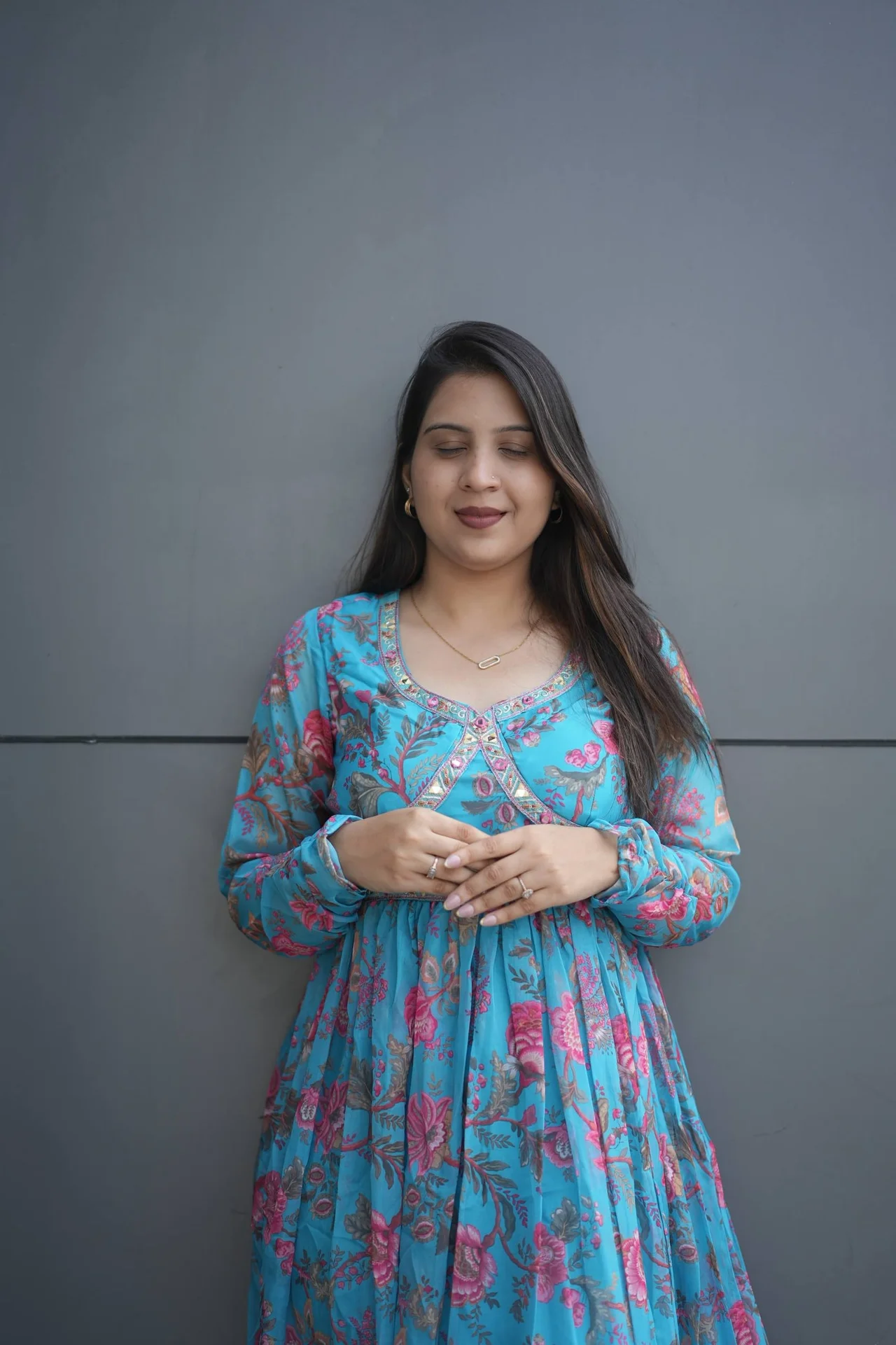 Organza Embroidered Angrakha Gown in Turquoise — photo 3 of 6