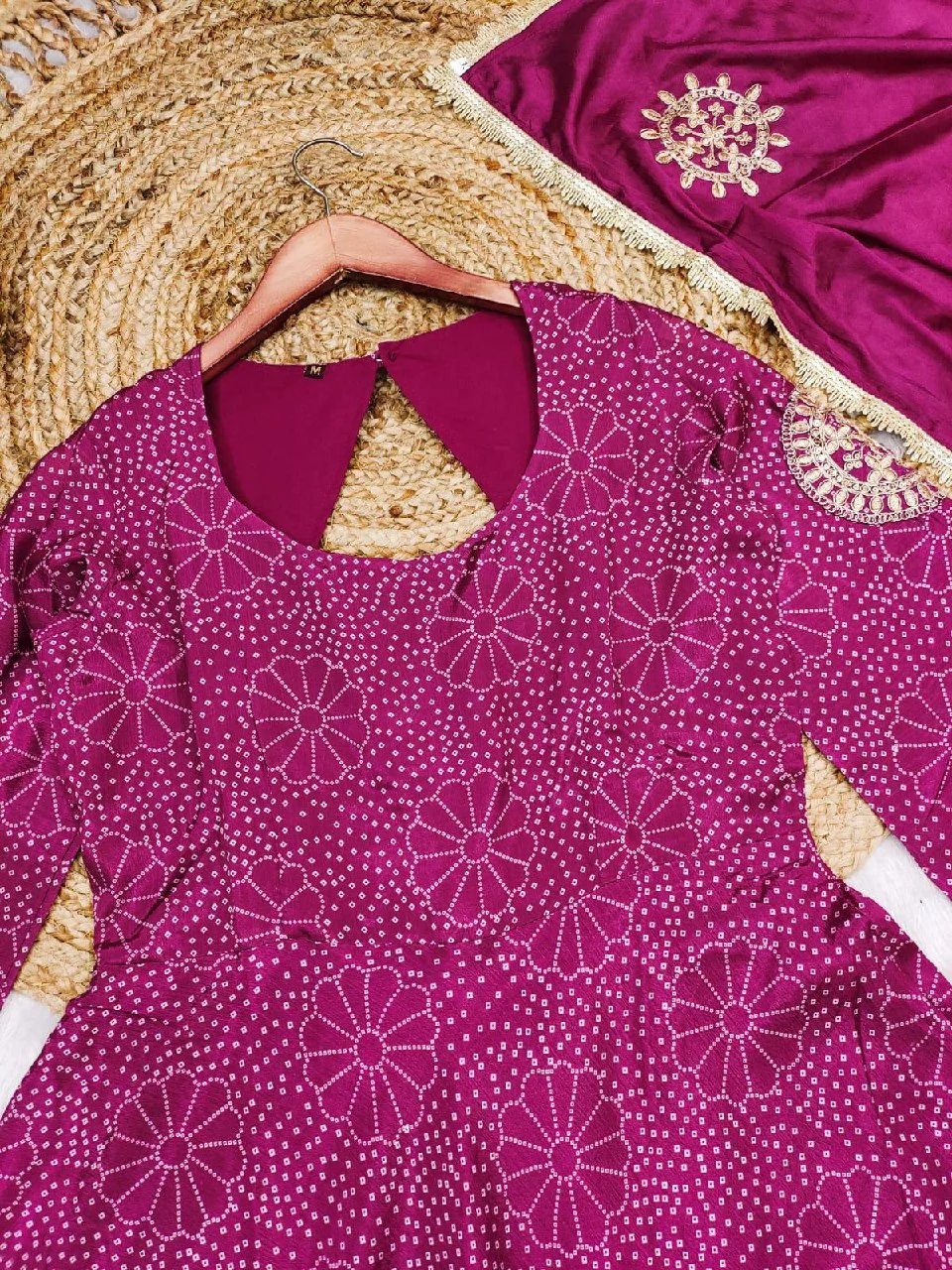 Chinon Printed Gown with Palazzo and Dupatta in Magenta — photo 9 of 10