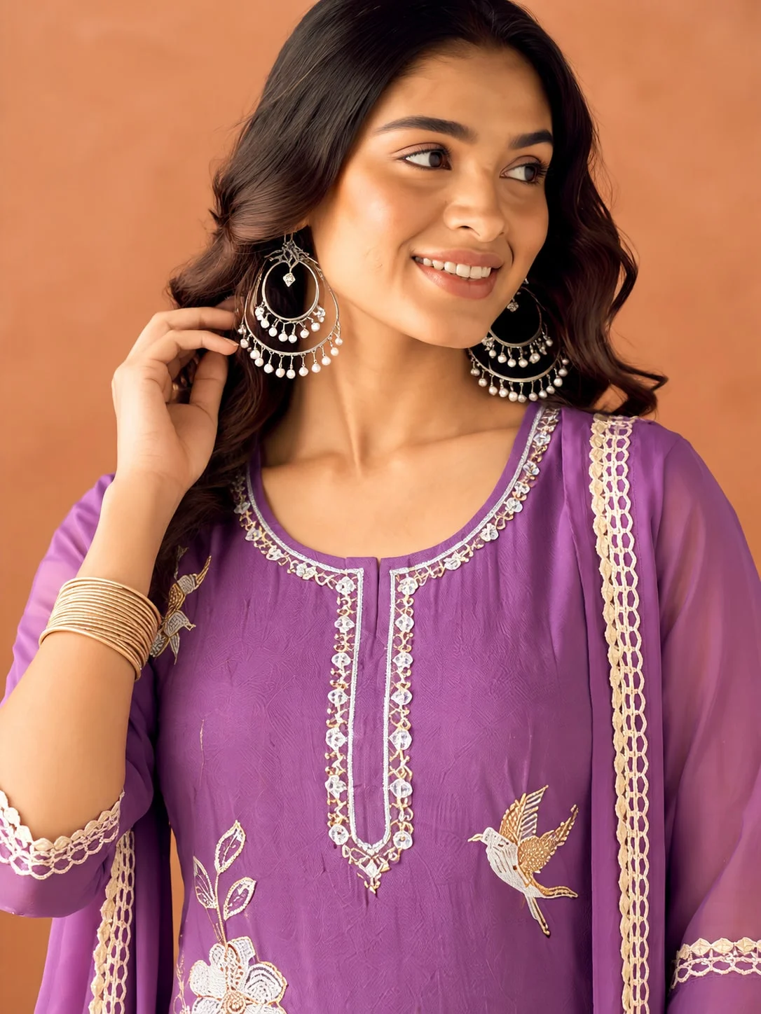 premium Embroidered Kurta Palazzo Set with Elegant Dupatta in Lavender — photo 5 of 5