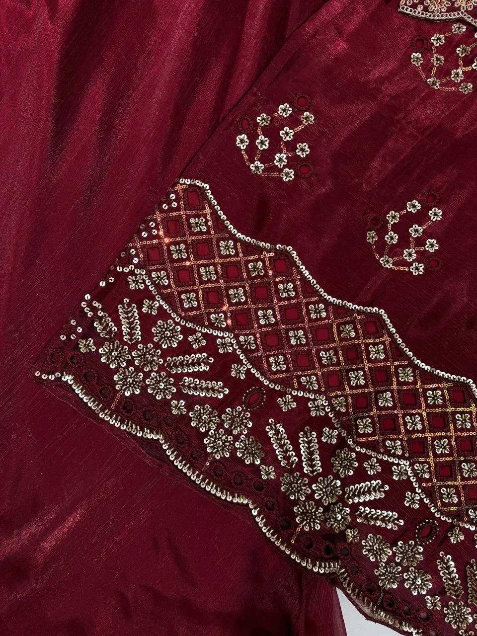VIDALA CLOTHINGS Designer Burberry Kurti Palazzo Set with Dupatta for Women in Wine — photo 6 of 6