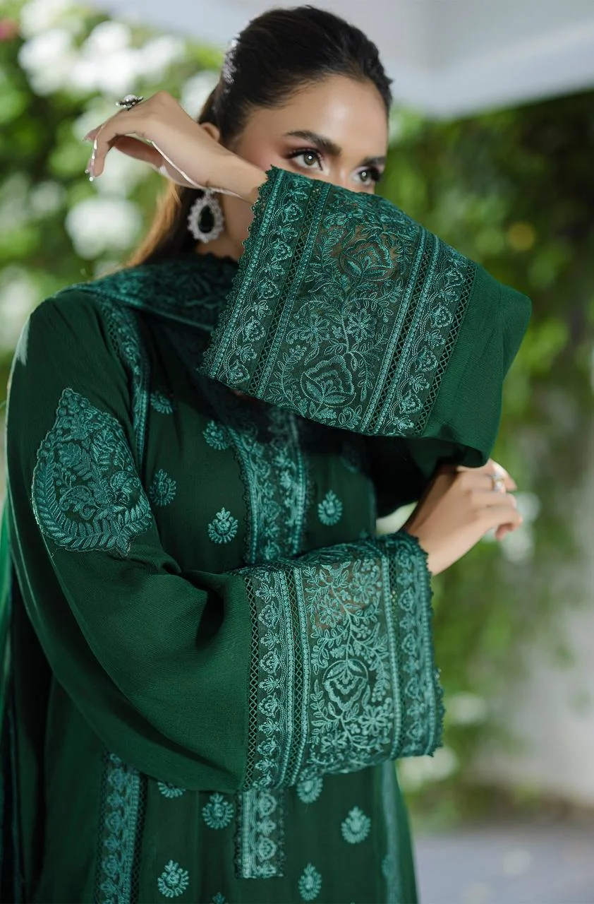 VIDALA CLOTHINGS Georgette Embroidered Three-Piece Suit Set for Women in Bottle Green — photo 8 of 8