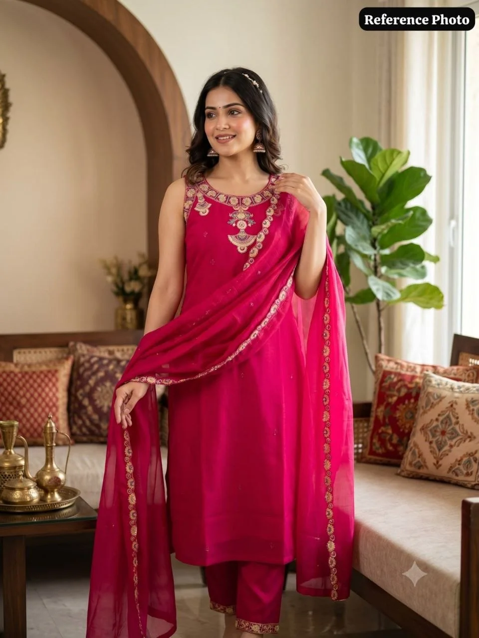 Pink Pure Mul Chanderi Embroidered Suit Set for Women — photo 6 of 7