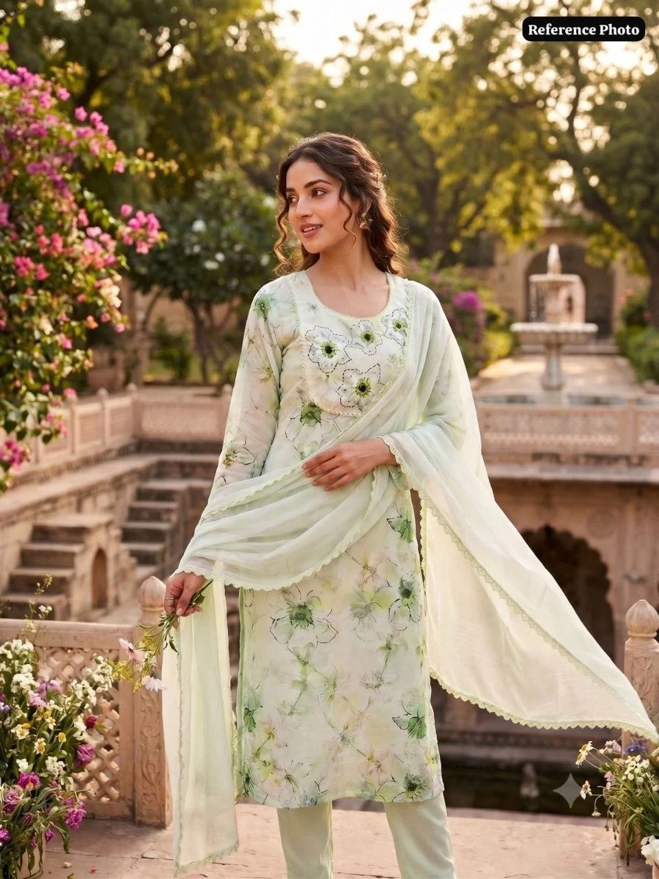 VIDALA CLOTHINGS Pista Pure Linen Cotton Kurti Pant Dupatta Set for Women in Pista Green — photo 3 of 7