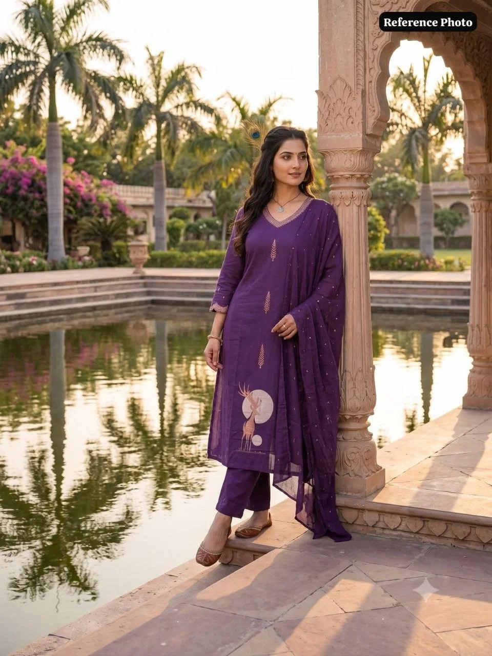 VIDALA CLOTHINGS Purple Pure Cotton A-Line Kurti Pant Dupatta Set for Women — photo 2 of 7