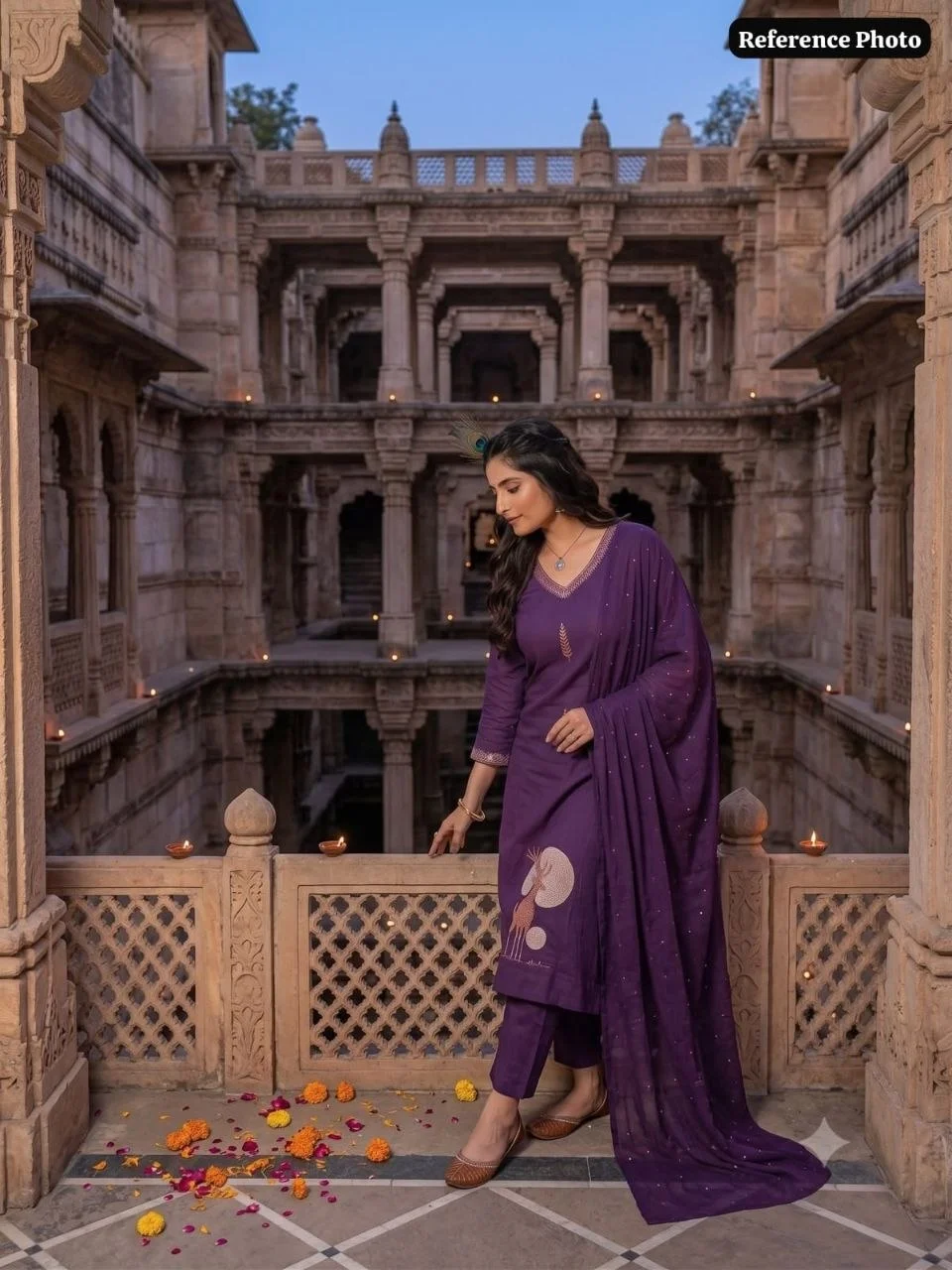VIDALA CLOTHINGS Purple Pure Cotton A-Line Kurti Pant Dupatta Set for Women — photo 5 of 7