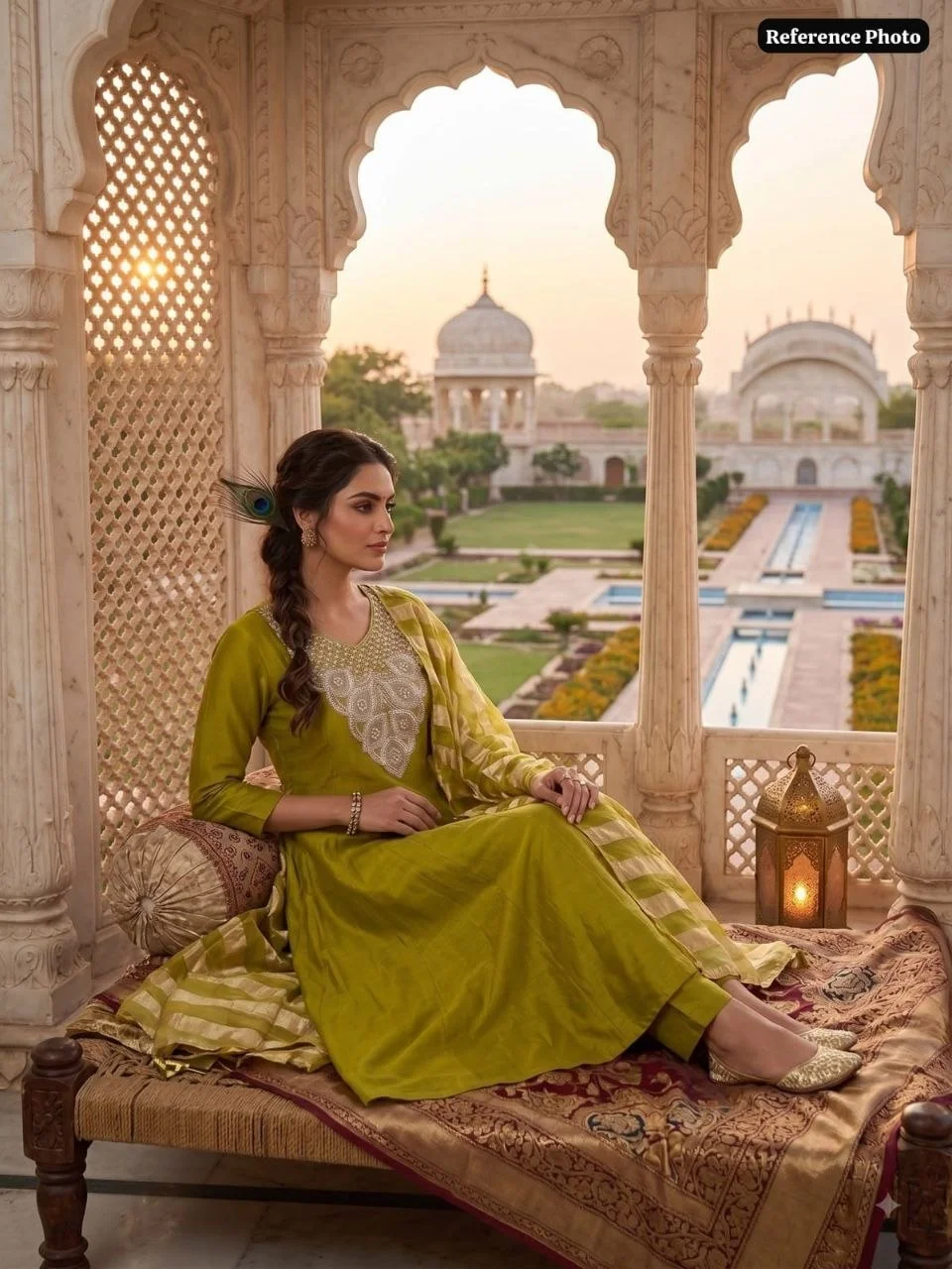 VIDALA CLOTHINGS Parrot Anarkali Kurti Pant Dupatta Set for Women in Parrot Green — photo 5 of 7