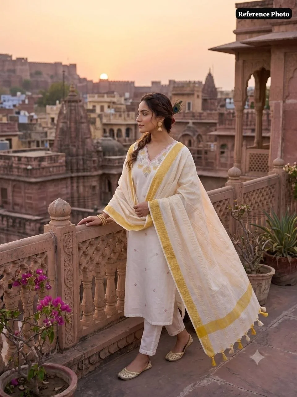 VIDALA CLOTHINGS White Pure Khadi Cotton Straight Kurti with Pant & Tassel Dupatta Set — photo 5 of 8