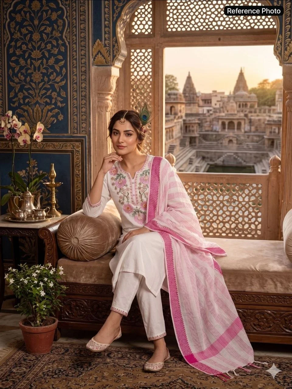 VIDALA CLOTHINGS White Pure Khadi Cotton Straight Kurti with Pant & Tassel Dupatta Set — photo 4 of 8