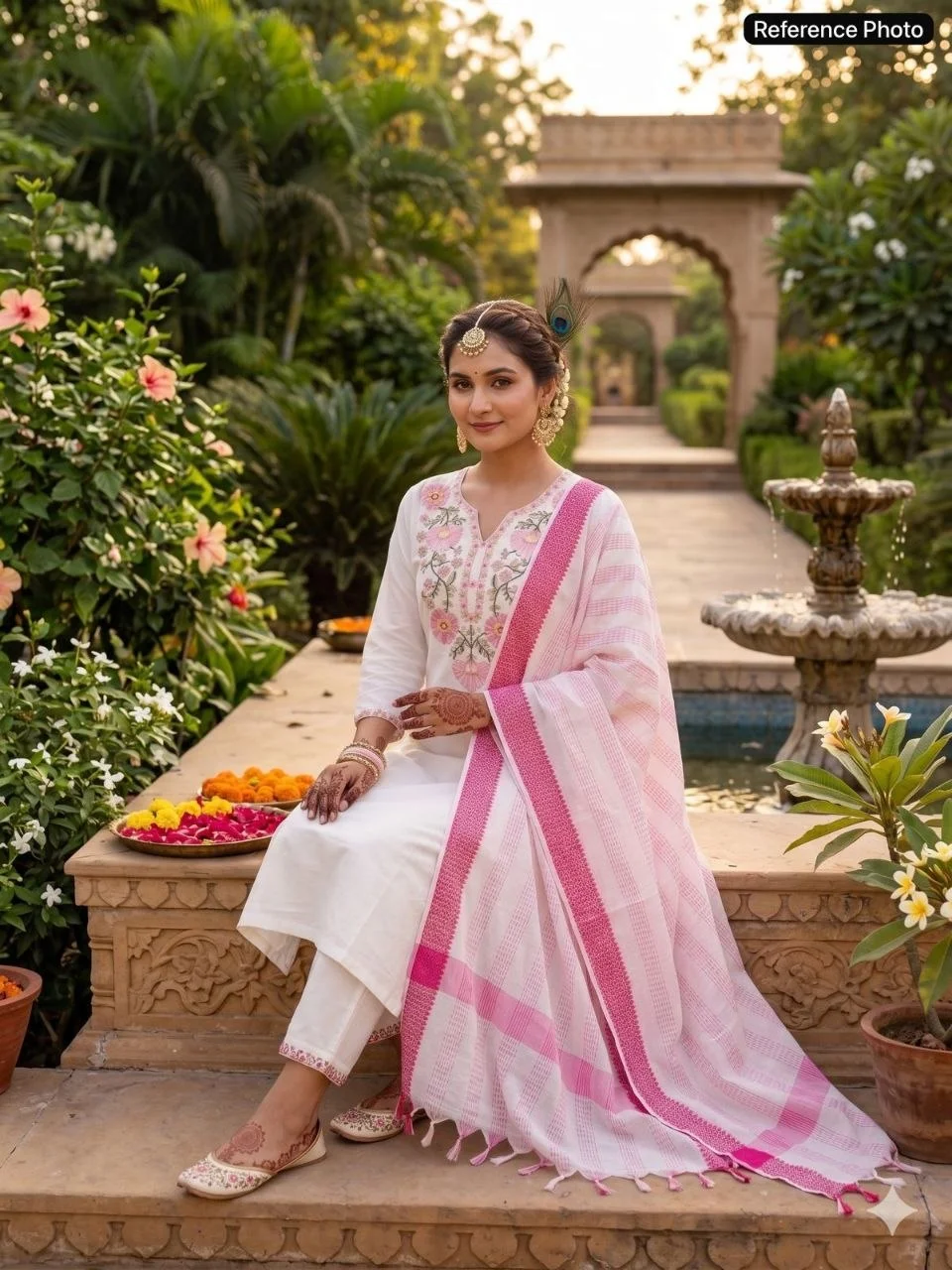 VIDALA CLOTHINGS White Pure Khadi Cotton Straight Kurti with Pant & Tassel Dupatta Set — photo 5 of 8