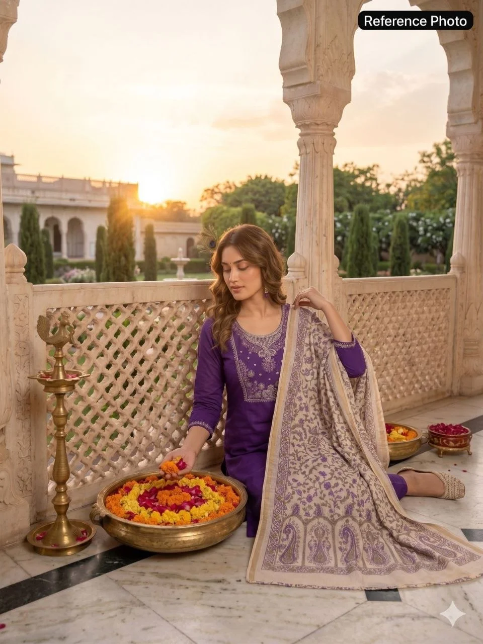 VIDALA CLOTHINGS Violet Roman Silk Straight Kurti with Pant & Chanderi Linen Jacquard Dupatta Set — photo 5 of 8