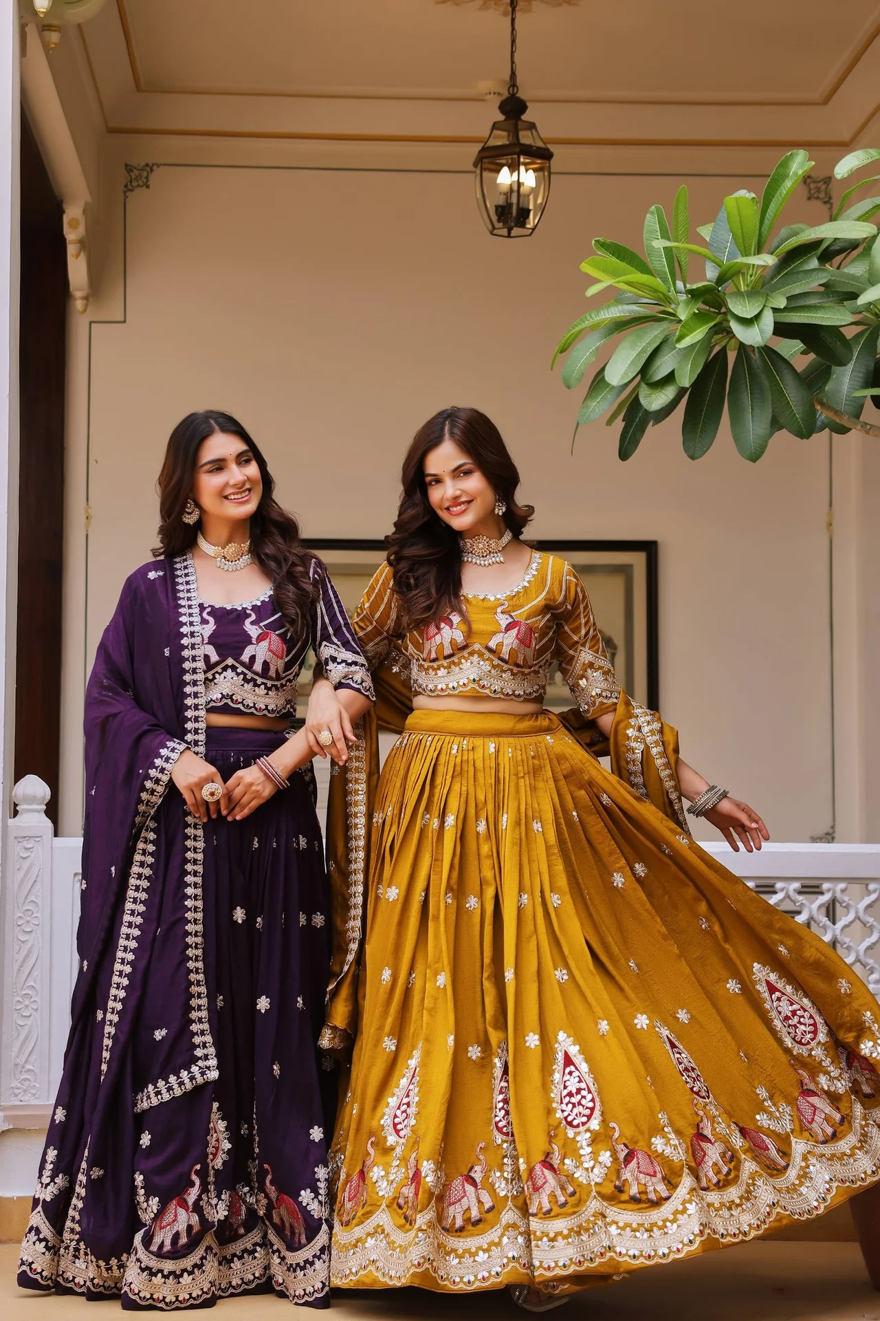 VIDALA CLOTHINGS Pure Vichitra Silk Bridal Lehenga Choli Set in Mustard — photo 2 of 10