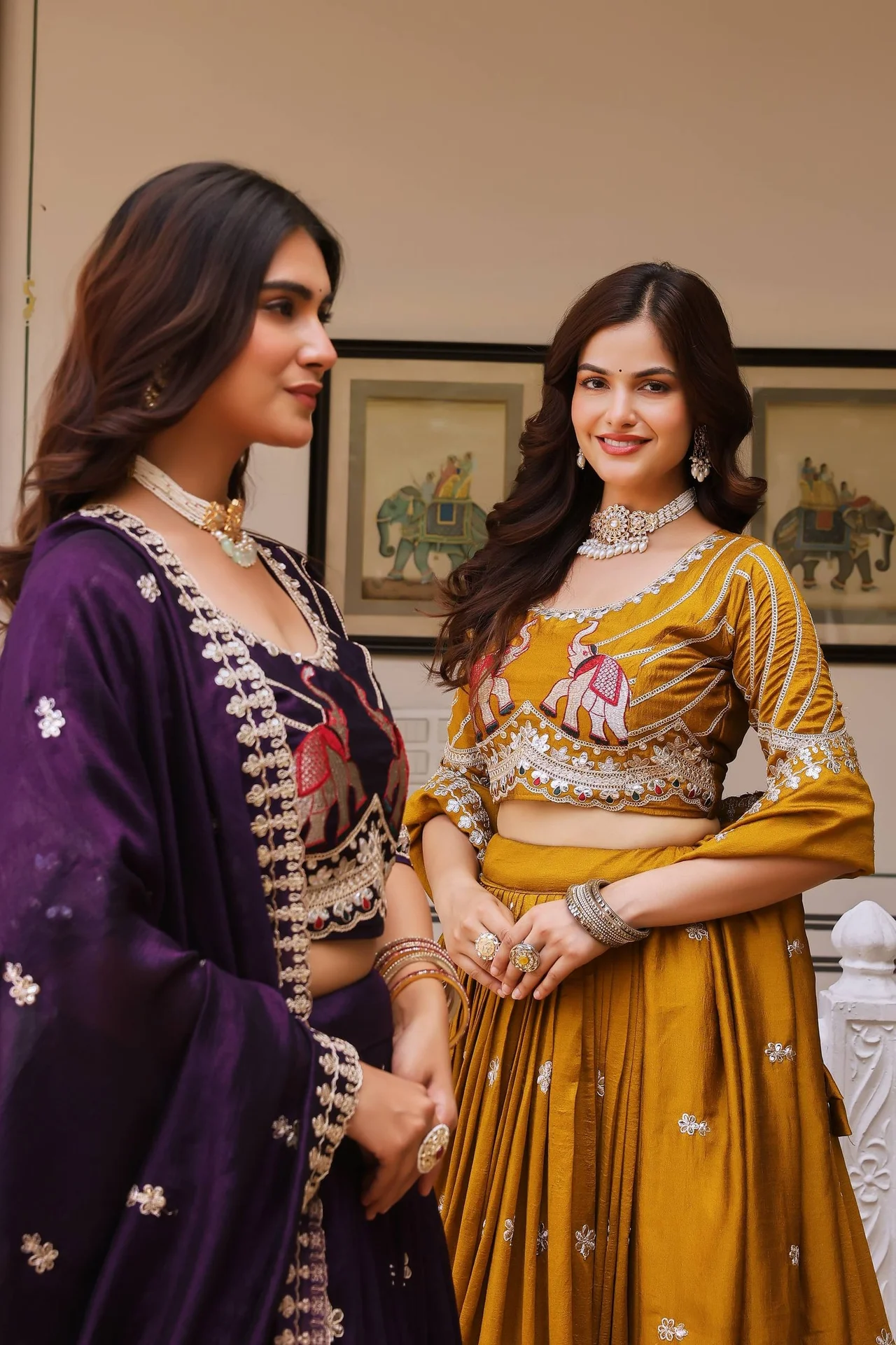 VIDALA CLOTHINGS Pure Vichitra Silk Bridal Lehenga Choli Set in Mustard — photo 3 of 10