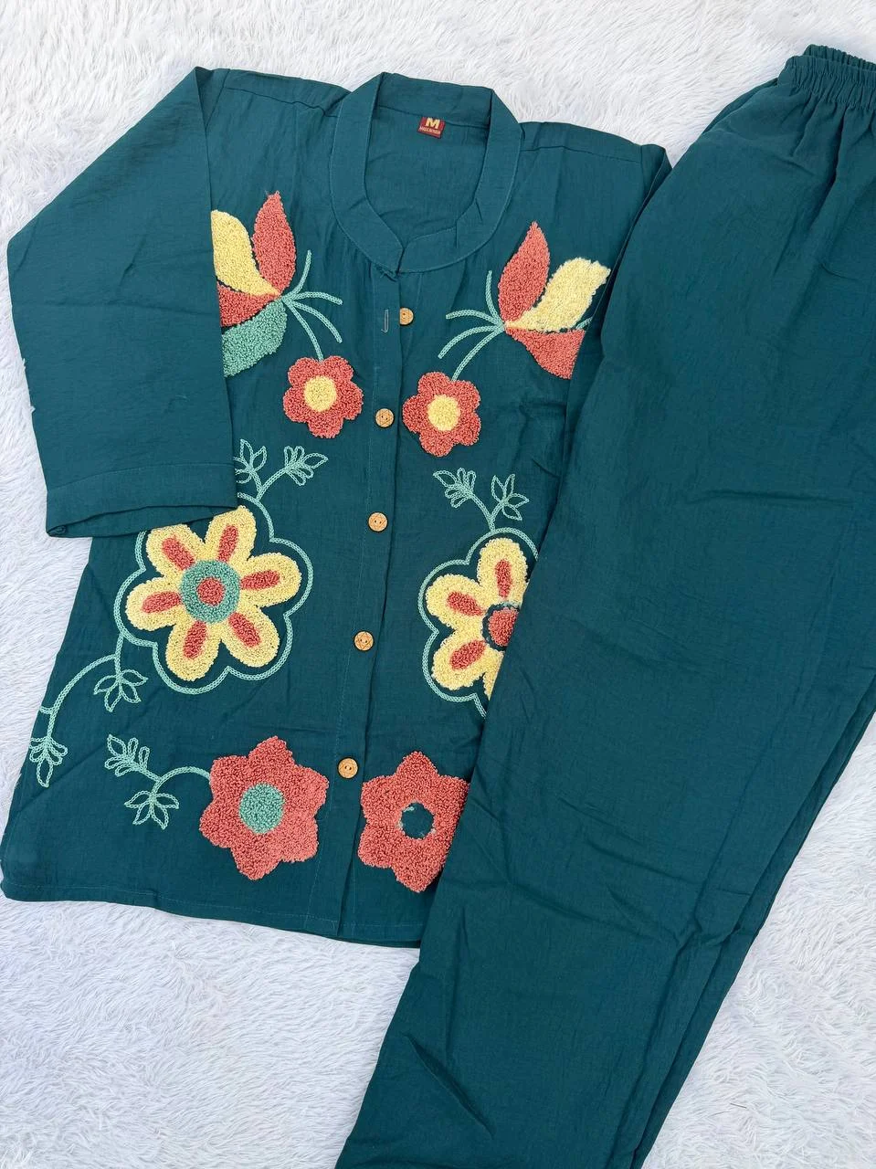 VIDALA CLOTHINGS Premium NV Herringbone Fabric Festive Top and Pant Co-ord Set in Peacock Blue — photo 5 of 5