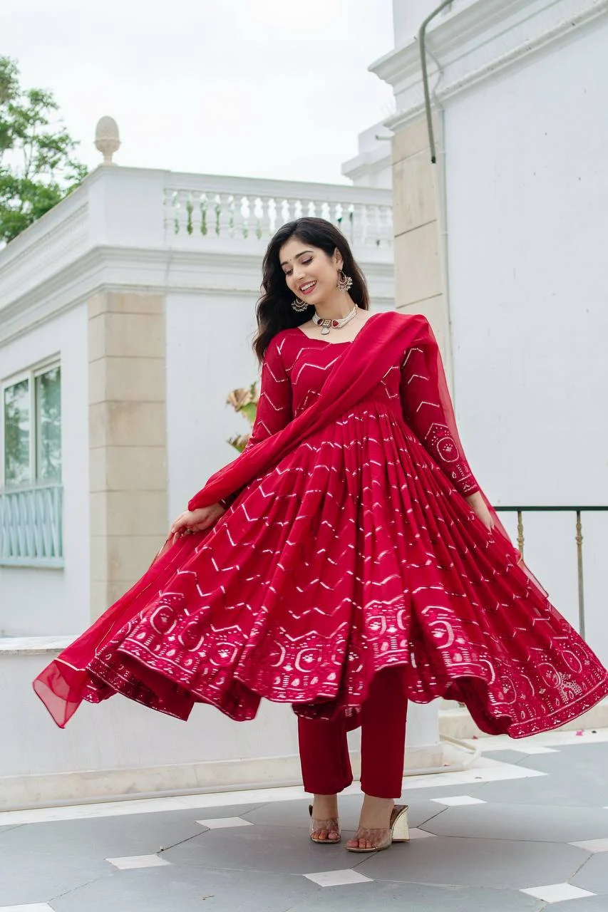 VIDALA CLOTHINGS Maroon Readymade Anarkali Suit for Women — photo 2 of 7