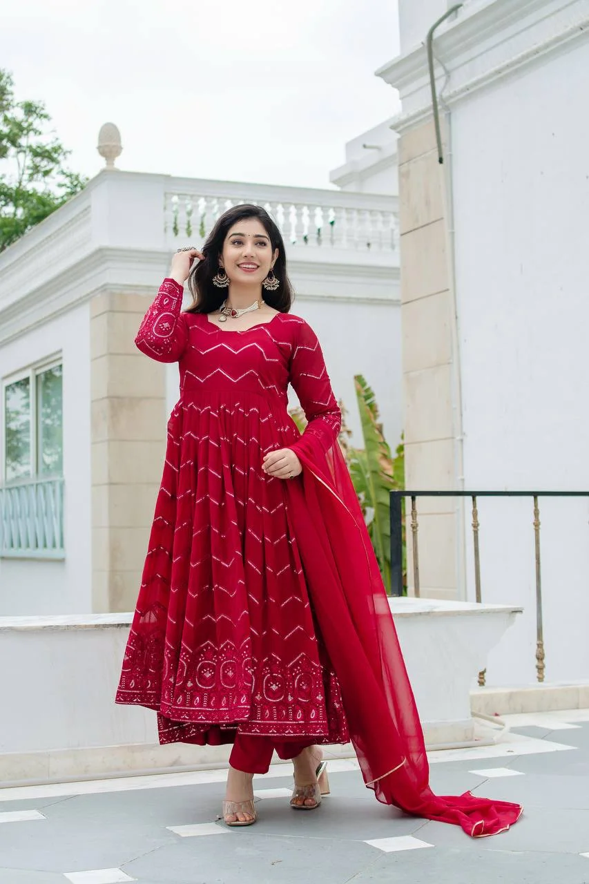 VIDALA CLOTHINGS Maroon Readymade Anarkali Suit for Women — photo 3 of 7