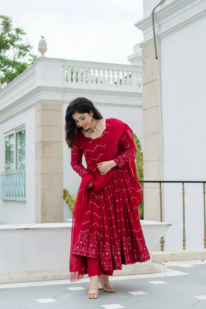 VIDALA CLOTHINGS Maroon Readymade Anarkali Suit for Women — photo 4 of 7