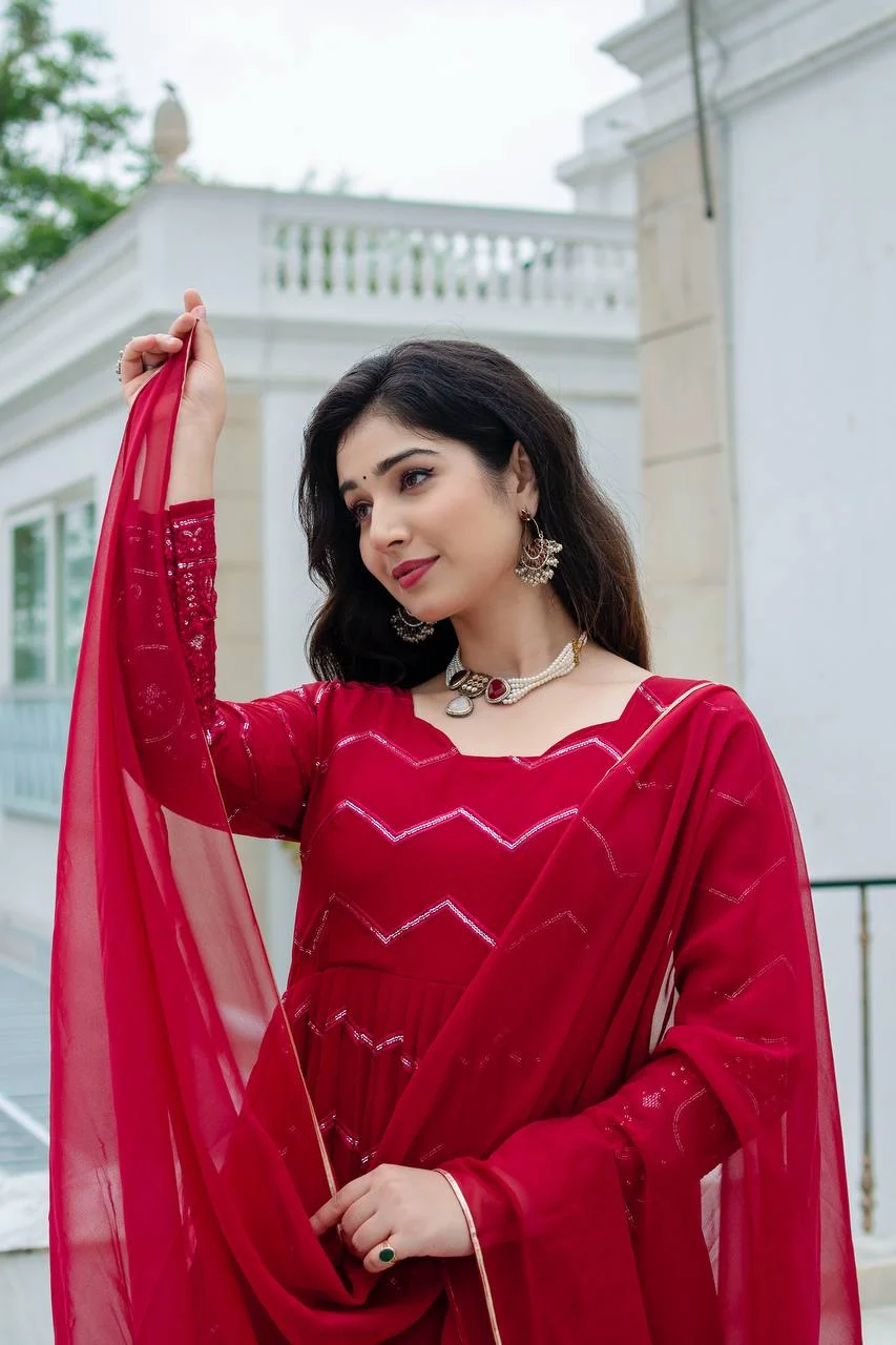 VIDALA CLOTHINGS Maroon Readymade Anarkali Suit for Women — photo 6 of 7
